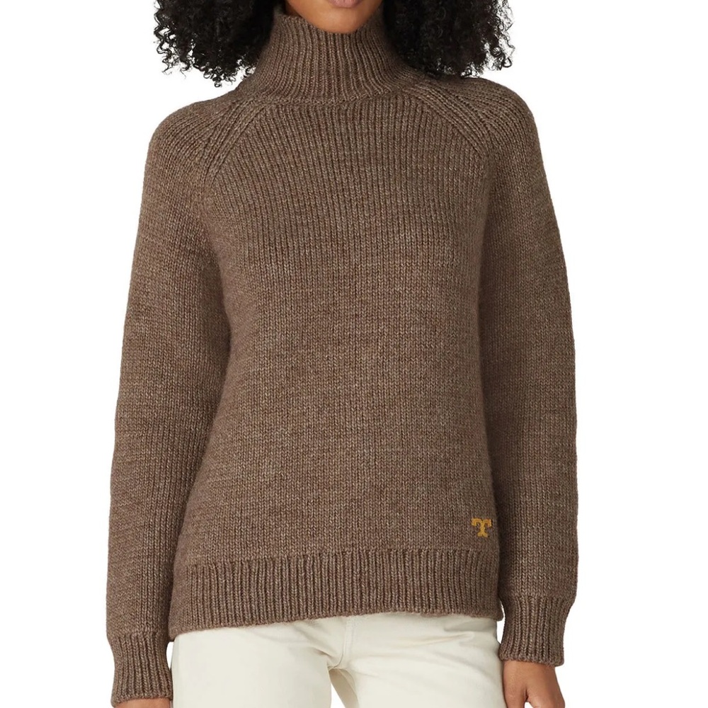 Tory Burch Raglan Turtleneck Sweater Dark Oatmeal Mélange Wool Alpaca-Blend